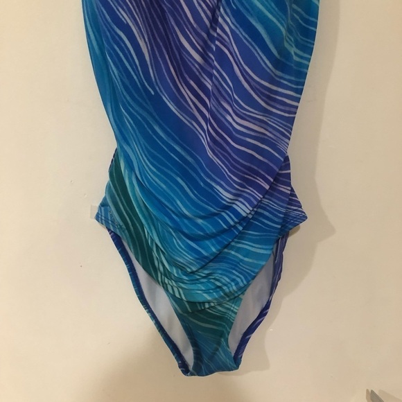 Speedo Blue & Purple Striped Padded One Piece Swimsuit Size 8 - Picture 3 of 8